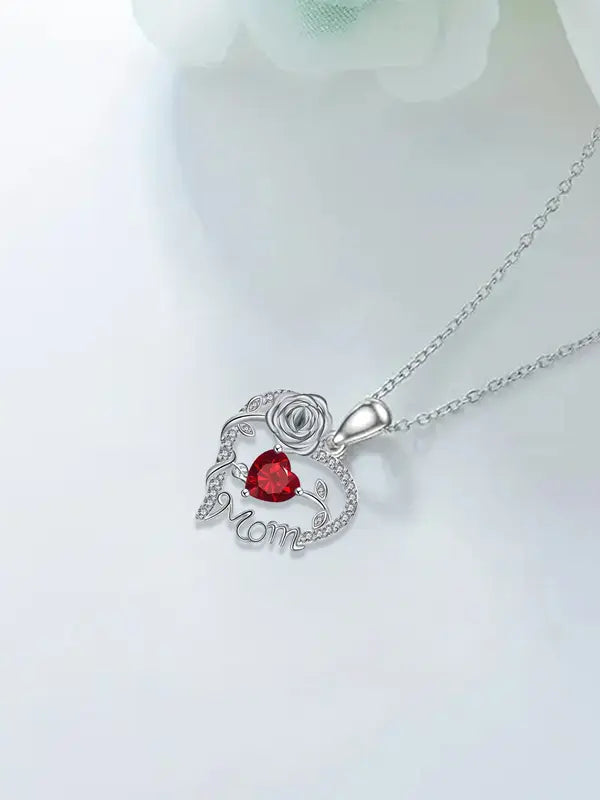 Rose Jewelry Gift Box With Heart Rose Mom Pendant Necklace